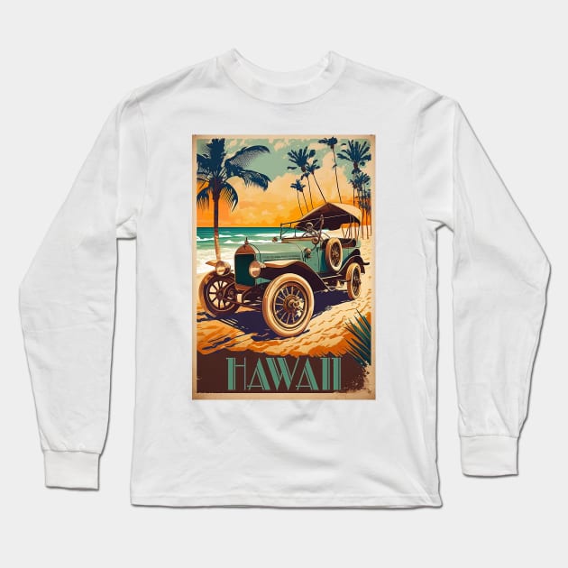 Hawaii Beach Buggy Vintage Travel Art Poster Long Sleeve T-Shirt by OldTravelArt